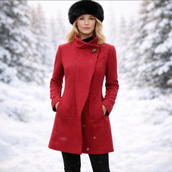 CAbi Jackets & Blazers - Cabi Stylish Red #3546 "Celebration" Jacket/Coat Red Tonal Houndstooth Sz S